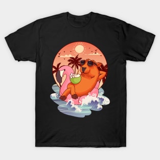 Retro 80s 90s Flamingo Pool Men Kids Women Funny Capybara T-Shirt